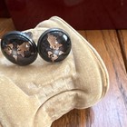 Men s Metal Cufflinks Pair  Round Black   Gold World Map  Fixed Back  No Stone