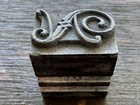 Antique Letterpress Printing Block - Letter N Ornate Storybook Art Nouveau Style