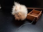 Vintage Real Fur Eskimo Dog Figurine Japan Whitechain Leash Wood Sled 1950s