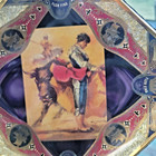 Antique Cigar Band Folk Art Ashtray Decoupage Glass Matador Bull Tray Felt 1900s