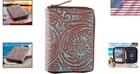 Rfid-protected Full Grain Leather Passport Wallet - Turquoise Floral Elegance