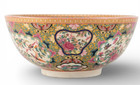 Vintage Style Chinese Rose Medallion Canton Porcelain Bowl Planter