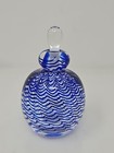 Jim Karg Signed Art Glass Perfume Bottle Paperweight Blue Stripes