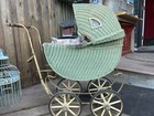 1900   s Antique Victorian Green Wicker Pram Baby Doll Buggy carriage Stroller 26 