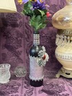 Decorative Glass Wine Bottle Black And Tin   Embellished