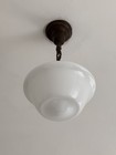 Antique 12  Schoolhouse Bank Ceiling Light White Glass Fixtures 
