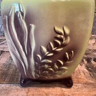 Vintage Green Ceramic Planter Wheat Leaf Relief Square Pot Mid Century Style