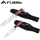 Flissa 2pc Fixed Blade Bowie Knife Full Tang Hunting Knife Leather Handle Sheath