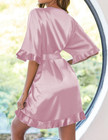 Womens Silk Ruffle Robe Short Satin Kimono Robe Half Sleeve Bathrobe Bridesmaid 