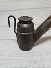 Antique Early Tin Miners Teapot Lamp - 5  - Hat Mount  W  Wick And Hook
