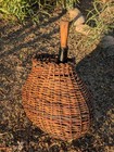 French Demijohn In Wicker Basket Large Hand-blown Dark Glass Carboy Bottle 22 