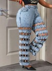 Slaydiva Plus Size High Waist Hollow Out Wide Leg Jeans Women s Casual Denim 12