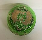 Antique Gold Gilt Accented Green Large Dresser Glass Vanity Jar Dish Powder