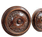 2 Rosette Wood Carving Round Panel 6 3 In Antique French Architectural Salvage