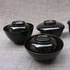 Ihei Kaiseki Lacquerware Four Bowls Aizu Two Coats Black Vintage Antique