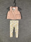 Shabby Chic Baby Girl Vest Set 3-6m Pink Corduroy Floral Pants Bow Outfit Cute