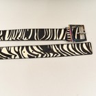 Zebra Print Leather Belt Womens Sz Large   33 Square Silver Buckle 1 5  Wide