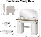 Farmhouse Makeup Vanity Desk With Mirror And Lights  47   Vanity Table With 8 St