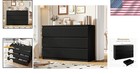 Modern 6 Drawer Dresser Black Fluted Storage Chest For Bedroom Living Room