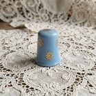 Antique Limoges Blue Thimble Gold Gilt Daisy Floral Porcelain Sewing France Vtg