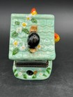 Vintage Birds  Snail   Birdhouse Hinged Trinket Box Porcelain - Cute