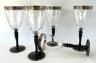 Maryland Glass Co Line 55 Platinum Rim Black Stem Water Goblets 7 7 8  Set Of 5