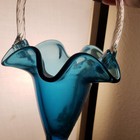 Hand Painted Blue Art Glass Decorative Basket With Handle  Textured Finish