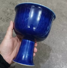 Rare Chinese Collectable Art Hand Blue Glaze Porcelain Cup