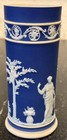 Wedgwood Cobalt Blue Jasperware Cylinder Spill Vase Made In England