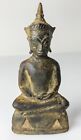 Antique Early Parcel Gilt Bronze Burmese Seated Buddha Figure Repaired