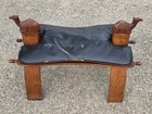 Vintage Camel Saddle Stool Rosewood Inlay Leather Ottoman 