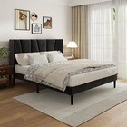 Full Bed Frame With Headboard And Wingback  Velvet Upholstered Platform Bed  