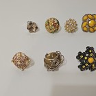 Lot Of 10 Vintage Adjustable Cocktail Statement Rings Yellow Gold Floral Cluster