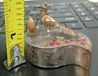 Antique Vintage Victorian Silver Plate Snuff Pill Ring Box Peacock Swivel Open