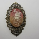 Vintage Cameo Hair Clip Floral Bronze Tone Filigree Barette