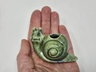 Set Of 4 Vintage Green Snails Handmade Glazed Ceramic Macrame Beads Large Hole