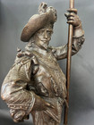 Large Antique 1800s French Musketeer Spelter Figural Lamp Statue W  Sword