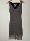 Vtg Y2k 90s Sheath Dress Metallic Crochet Knit Lined Fringe Fairy Grunge Goth S