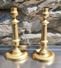 Pair 19thc French Empire Neoclassical Gilt Bronze Brass  Candlesticks