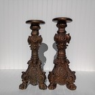 Large Ornate Baroque Candlesticks 20 5    Tall Signed Mac Antique Gold Heavy Pair