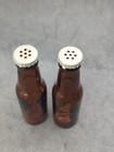 2 Vintage Amber Glass Soda Beer Bottle Salt   Pepper Shakers Unique Rare