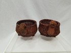 Vintage Avon Wicker Turtle Woven Basket Planter Boho Decor Cottage Lot Of 2 