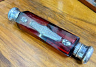 1880 Victorian Ruby Red Beveled Crystal Glass Poison Bottle Skull Medicine