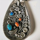 Vintage Navajo Roger Skeet Necklace Sterling Silver Turquoise Coral