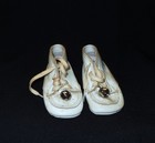 Antique White Leather Baby Shoes With Bells Or For Dolls