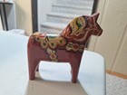 Vintage Red White Yellow Mini Swedish Carved Wooden Hand Painted Dala Horse