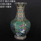 10-inch Qing Qianlong Enamel Colored Flower And Bird Hexagonal Vase Porcelain