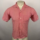 Vtg 50s Balsam Shirt Mens Loop Collar Wash N Wear Mcm Red Plaid 1950s S s Large