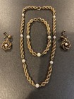 Vintage Gold Filled Pearl Chain Rope Necklace Bracelet Earrings Set Signed Bb