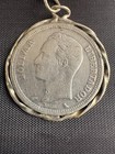 Vintage 1965 Venezuela Bolivar Libertador Silver Coin Keychain In Twisted Chain